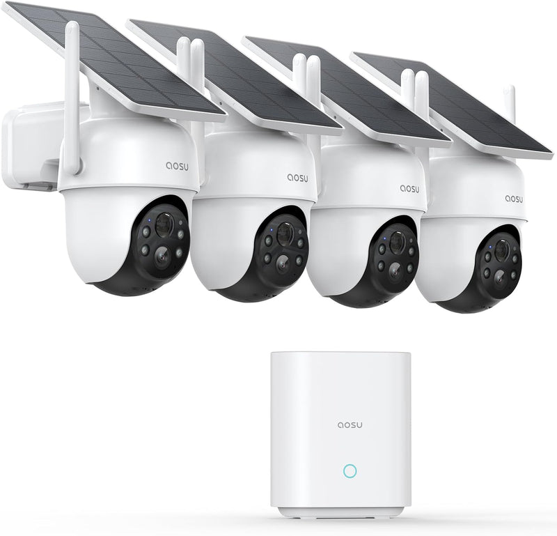 aosu D1 Classic Wireless Security Camera System - 4-Cam Kit, Solar Powered, Outdoor