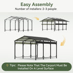 Aoxun Metal Carport - 12 x 20 ft, Galvanized Steel, Enhanced Base, Black
