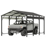 Aoxun Metal Carport - 12 x 20 ft, Galvanized Steel, Enhanced Base, Black