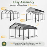 Aoxun Metal Carport - 12 x 20 ft, Galvanized Steel, Enhanced Base, Black