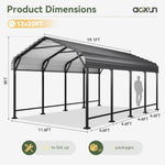 Aoxun Metal Carport - 12 x 20 ft, Galvanized Steel, Enhanced Base, Black
