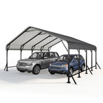 Aoxun Metal Carport - 12 x 20 ft, Galvanized Steel, Enhanced Base, Black