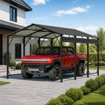 Aoxun Metal Carport - 12 x 20 ft, Galvanized Steel, Enhanced Base, Black