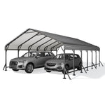 Aoxun Metal Carport - 12 x 20 ft, Galvanized Steel, Enhanced Base, Black