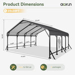 Aoxun Metal Carport - 12 x 20 ft, Galvanized Steel, Enhanced Base, Black