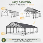 Aoxun Metal Carport - 12 x 20 ft, Galvanized Steel, Enhanced Base, Black