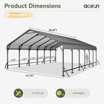 Aoxun Metal Carport - 12 x 20 ft, Galvanized Steel, Enhanced Base, Black