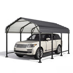Aoxun Metal Carport - 12 x 20 ft, Galvanized Steel, Enhanced Base, Black