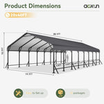 Aoxun Metal Carport - 12 x 20 ft, Galvanized Steel, Enhanced Base, Black