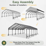 Aoxun Metal Carport - 12 x 20 ft, Galvanized Steel, Enhanced Base, Black