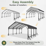 Aoxun Metal Carport - 12 x 20 ft, Galvanized Steel, Enhanced Base, Black