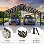 Aoxun Metal Carport - 12 x 20 ft, Galvanized Steel, Enhanced Base, Black