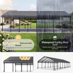 Aoxun Metal Carport - 12 x 20 ft, Galvanized Steel, Enhanced Base, Black