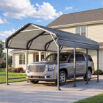 Aoxun Metal Carport - 12 x 20 ft, Galvanized Steel, Enhanced Base, Black