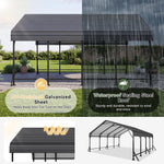 Aoxun Metal Carport - 12 x 20 ft, Galvanized Steel, Enhanced Base, Black