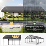 Aoxun Metal Carport - 12 x 20 ft, Galvanized Steel, Enhanced Base, Black