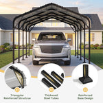 Aoxun Metal Carport - 12 x 20 ft, Galvanized Steel, Enhanced Base, Black