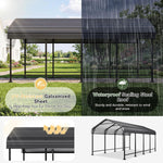Aoxun Metal Carport - 12 x 20 ft, Galvanized Steel, Enhanced Base, Black