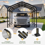 Aoxun Metal Carport - 12 x 20 ft, Galvanized Steel, Enhanced Base, Black