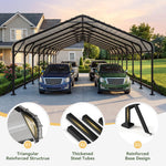 Aoxun Metal Carport - 12 x 20 ft, Galvanized Steel, Enhanced Base, Black