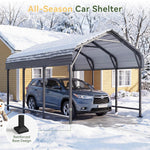 Aoxun Metal Carport - 12 x 20 ft, Galvanized Steel, Enhanced Base, Black