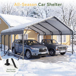 Aoxun Metal Carport - 12 x 20 ft, Galvanized Steel, Enhanced Base, Black