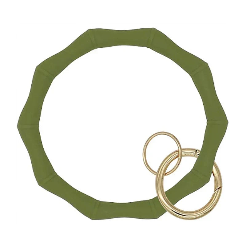 Greenmowers Silicone Wristlet Keychain Bracelet with Bamboo Charm for Women