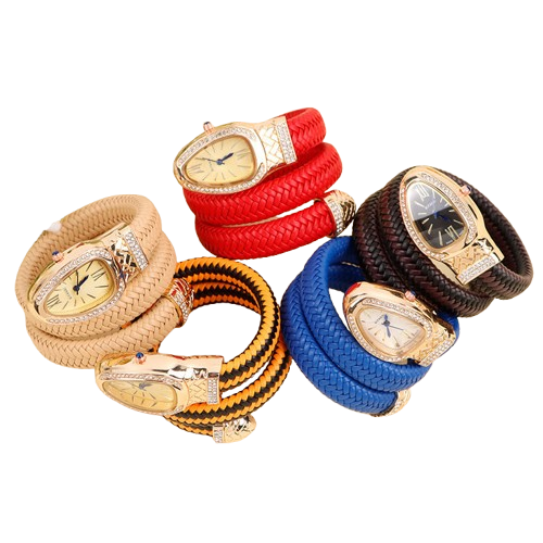 Greenmowers Women's Snake-Shaped Quartz Watch – Crystal Accent Design
